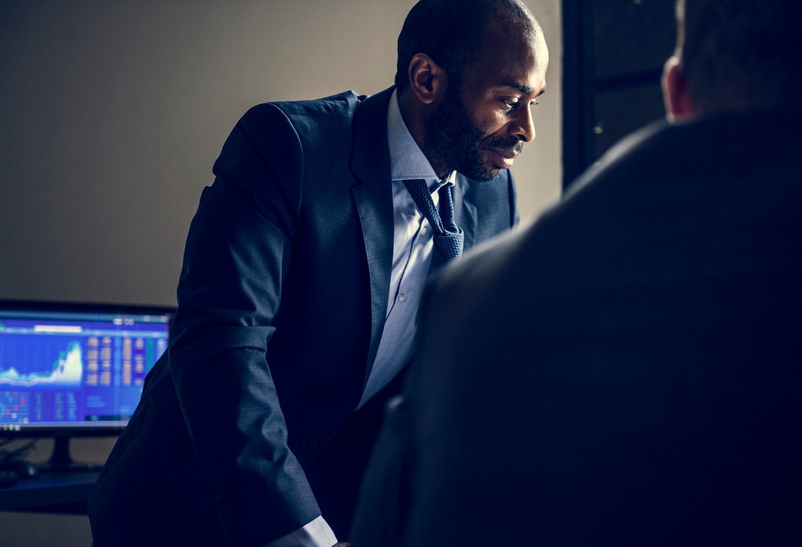 Corporate man in a meeting working